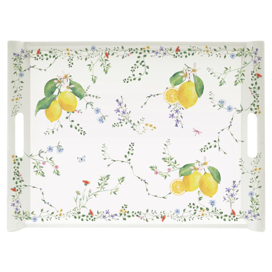 фото Поднос сервировочный с ручками Easy Цветы и Лимоны 52х37 см, пластик