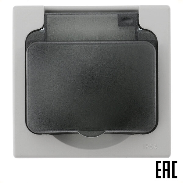 фото Розетка Вуокса SQ1803-0108 евро с крышкой под вилку скрытой проводки IP54 серая TDM (2 шт. в комплекте)