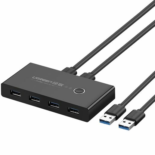 Разветвитель портов UGREEN US216 (30768) 2 In 4 Out USB 3.0 Sharing Switch Box. Цвет: черный.