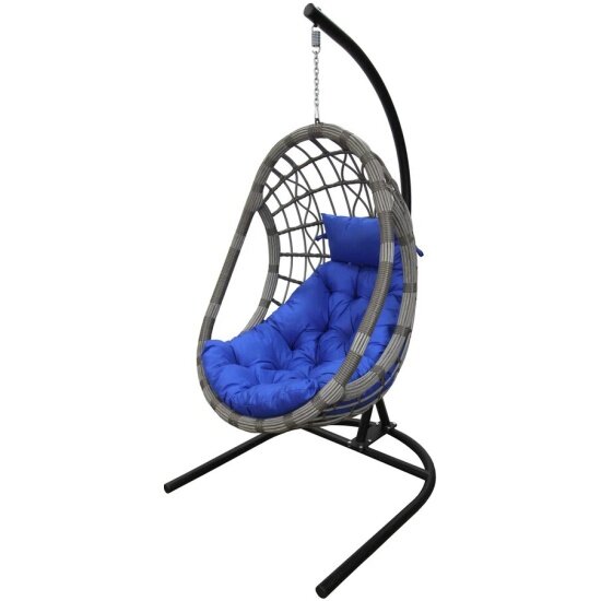 Подвесное кресло Garden Story Ривьера (стойка+основание. черн, корзн. серая, подуш. синяя 3уп. (В))