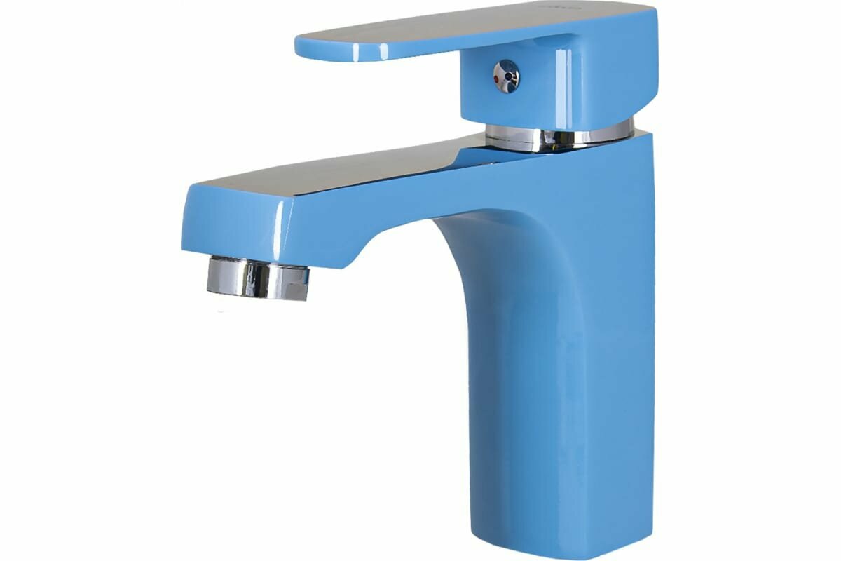 фото Смеситель для умывальника "EKKO" E10304, синий, одноручный, на гайке
