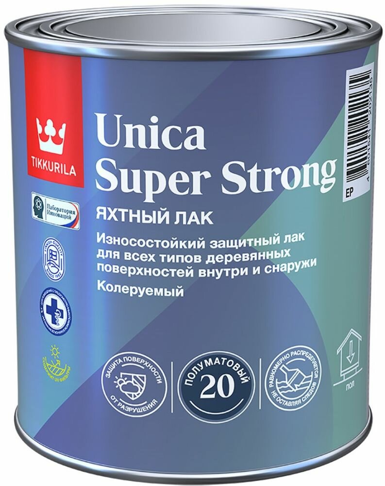 Лак Яхтный Универсальный Tikkurila Unica Super Strong EP 0.9л Износостойкий Алкидно-Уретановый Полуматовый / Тиккурила Уника Супер Стронг.