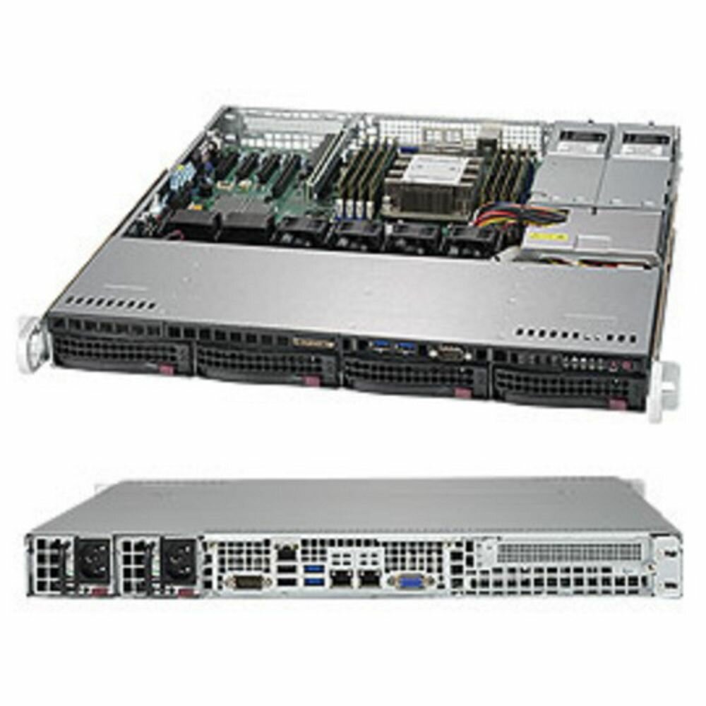 Сервер Supermicro SuperServer 5019P-MTR без процессора/без ОЗУ/без накопителей/количество отсеков 3.5" hot swap: 4/2 x 400 Вт/LAN 10 Гбит/c