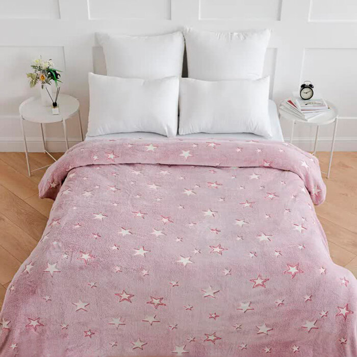 фото Плед светящийся Фри дом Звезды 100х150см, розовый, аэрософт 190гм, пэ100%