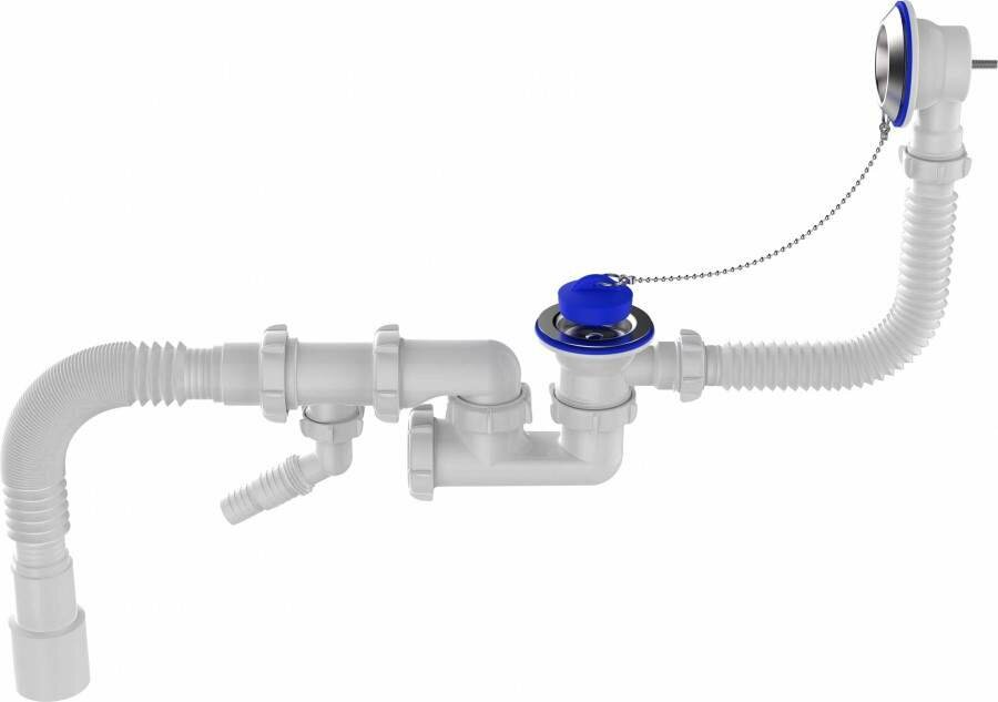 фото Aquant Сифон для ванны 1 1/2x40/50 с выпуском,переливом,отвод для стир.машины,гибк.труба,V256-12-MR (арт. 876384)