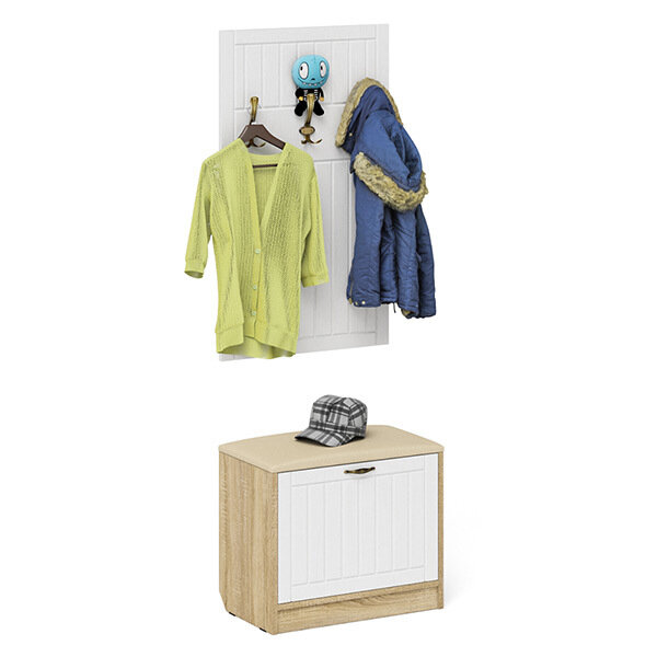 фото Прихожая П-6 Тумба + Вешалка, цвет дуб сонома/фасады МДФ белое дерево фрезеровка прованс