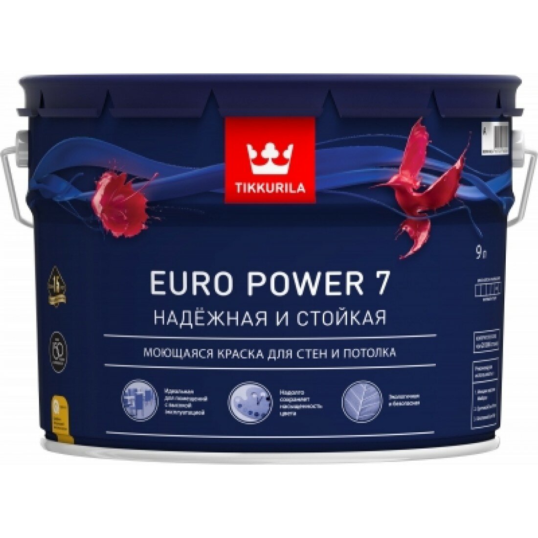 Краска Tikkurila Prof Euro 7 влагостойкая моющаяся матовая белый 9 л