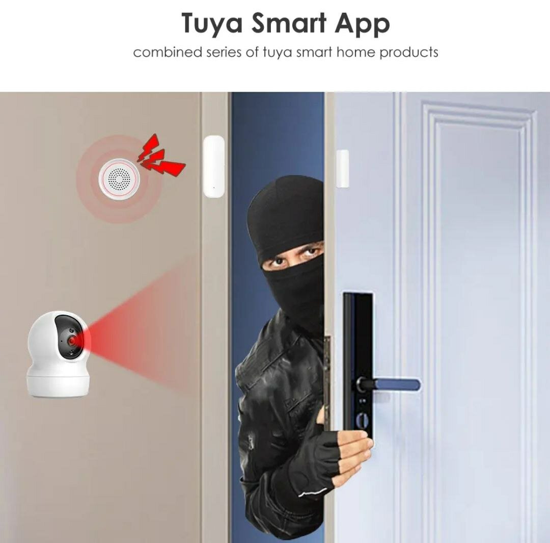 Умный Wi-Fi датчик открытия двери и окна Tuya, безопасный контроль, умная сигнализация. Работает с приложениями Smart Life, Яндекс Алиса.