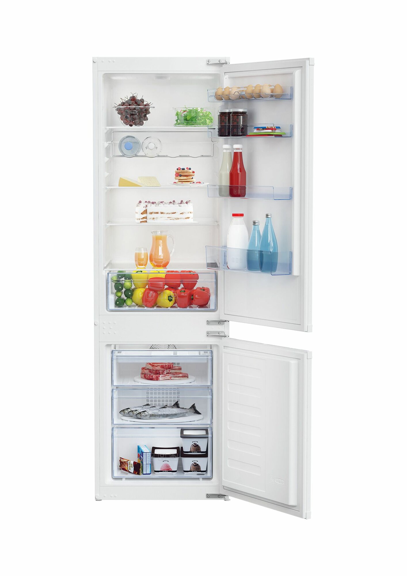 Встраиваемый двухкамерный холодильник Beko BCHA2752S No frost, белый