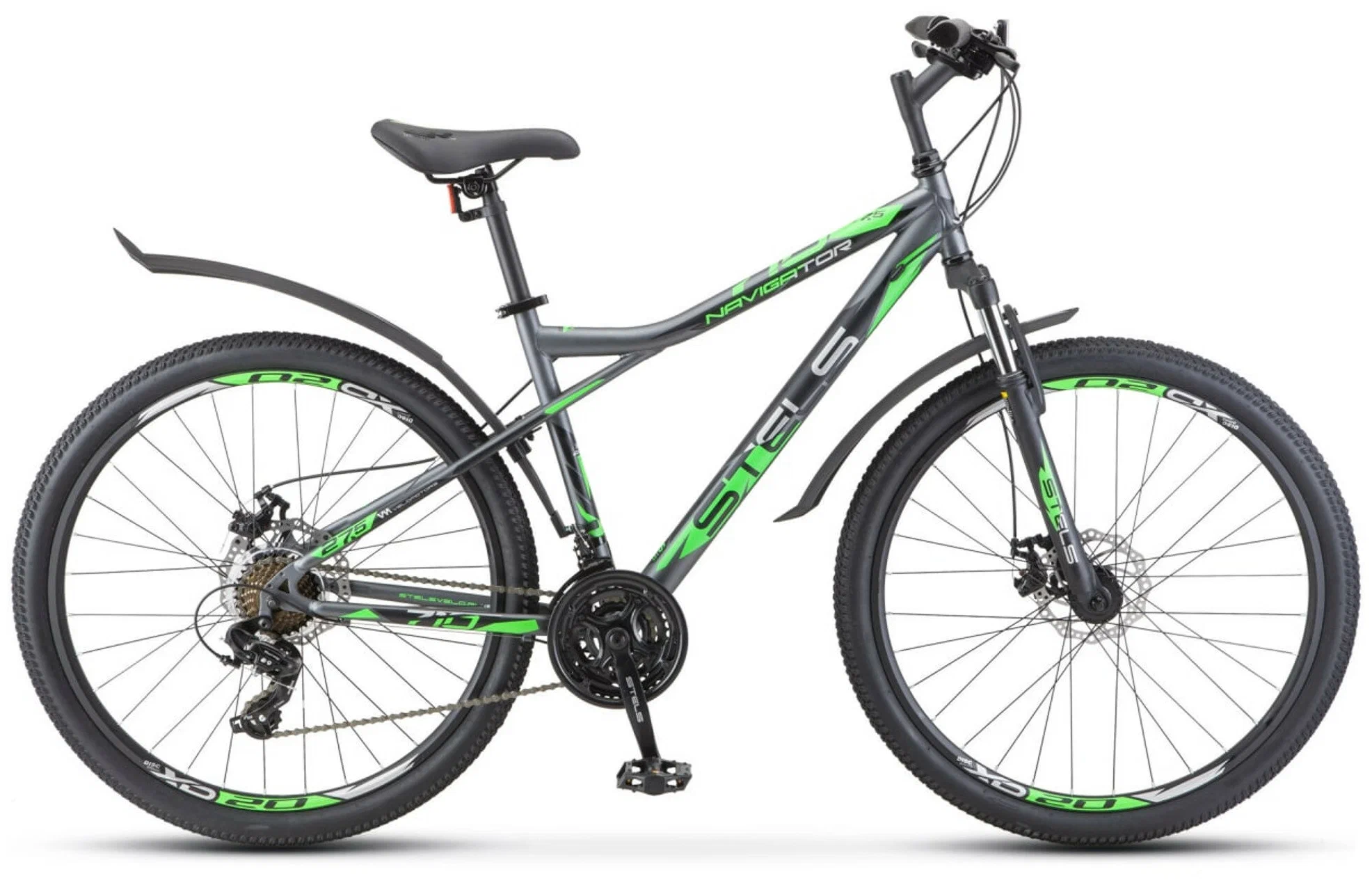 Велосипед STELS Navigator-710 MD 27.5" V020*LU093864*LU085137* 16" Антрацитовый/зелёный/чёрный
