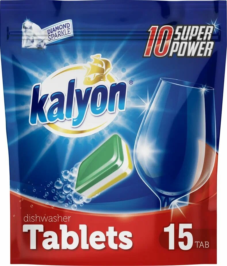Таблетки для посудомоечной машины Kalyon 15шт моющее средство для посуды With-Doypack