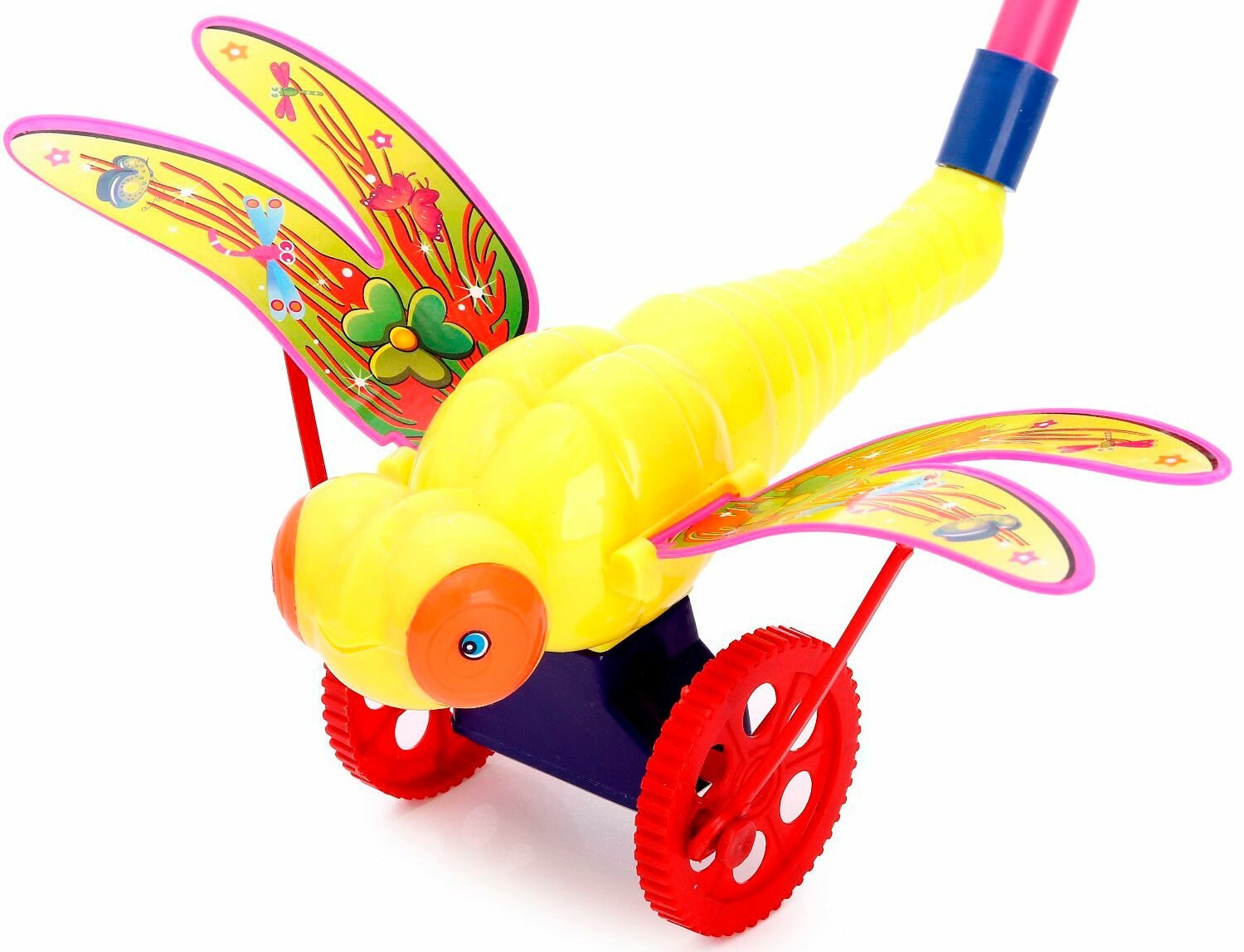Детская каталка "Стрекоза", длина ручки 40 см, игрушка на палочке для дома и улицы, цвета микс