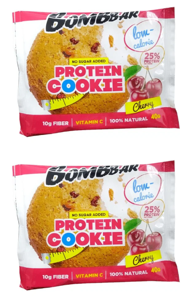 Печенье BombBar Protein cookie Cherry протеиновое вишневое, неглазированное с высоким содержанием протеина, 40 гр, 2 шт