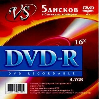 Vs Диски DVD+R 4,7 GB 16x конверт 5 DVDPRK501 620465