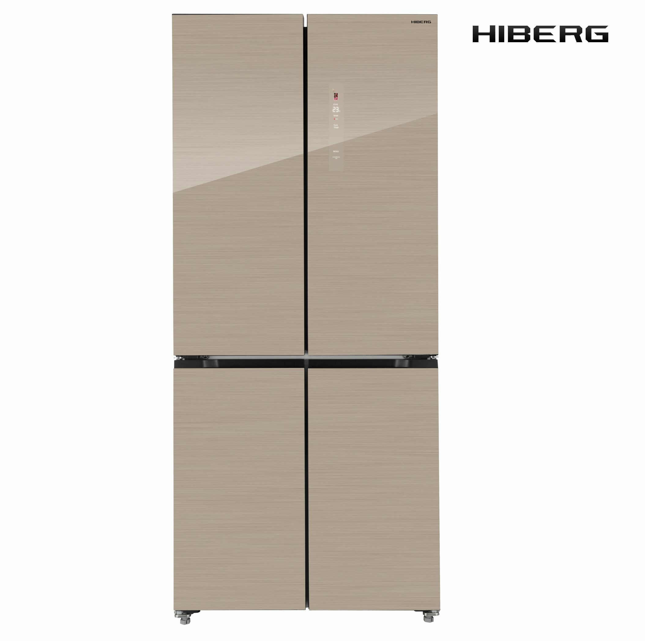 Отдельностоящий холодильник с возможностью встраивания HIBERG RFQ-600DX NFGY Inverter Cross Door "Бежевое стекло с золотистыми нитями" 192*84 - фотография № 1