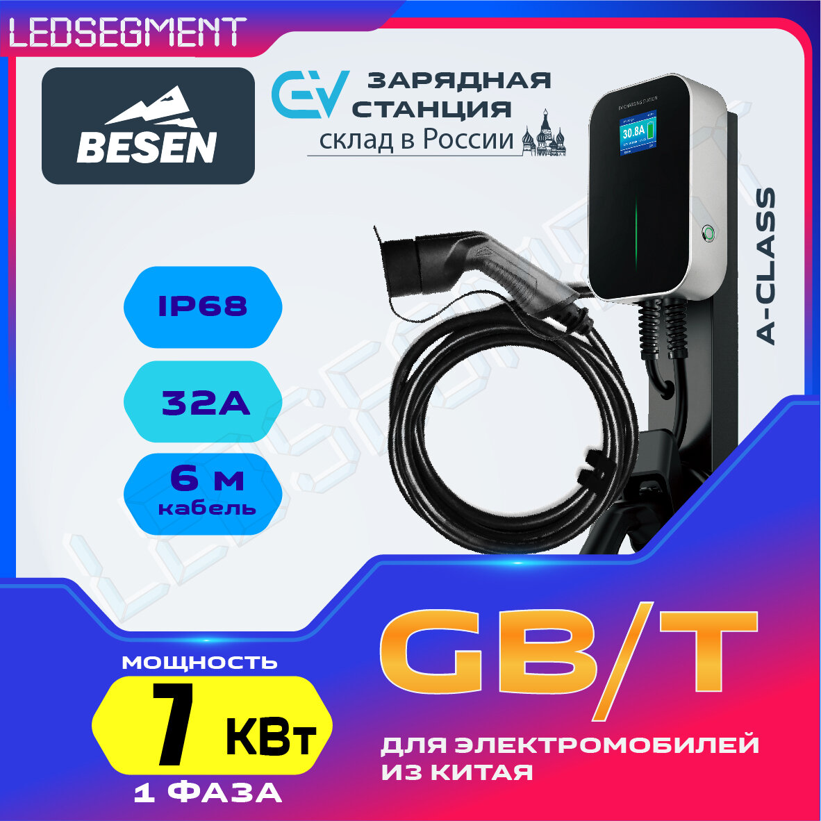 Зарядная станция для электромобилей Besen WallBox, GB/T, 7кВт, 32А