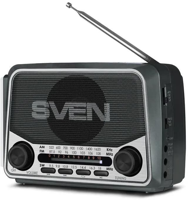 Радиоприемник SVEN SRP-525 серый 3 Вт (RMS) FM/AM/SW USB microSD фонарь встроенный аккумулятор