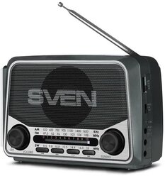 Радиоприемник SVEN SRP-525, серый, 3 Вт (RMS), FM/AM/SW, USB, microSD, фонарь, встроенный аккумулятор