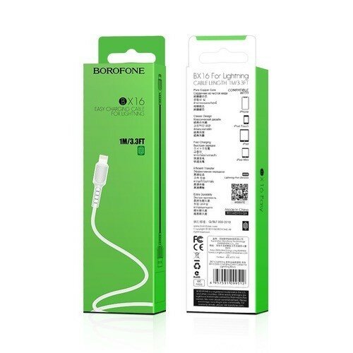 фото Data кабель USB Borofone BX16 USB to lighting, белый