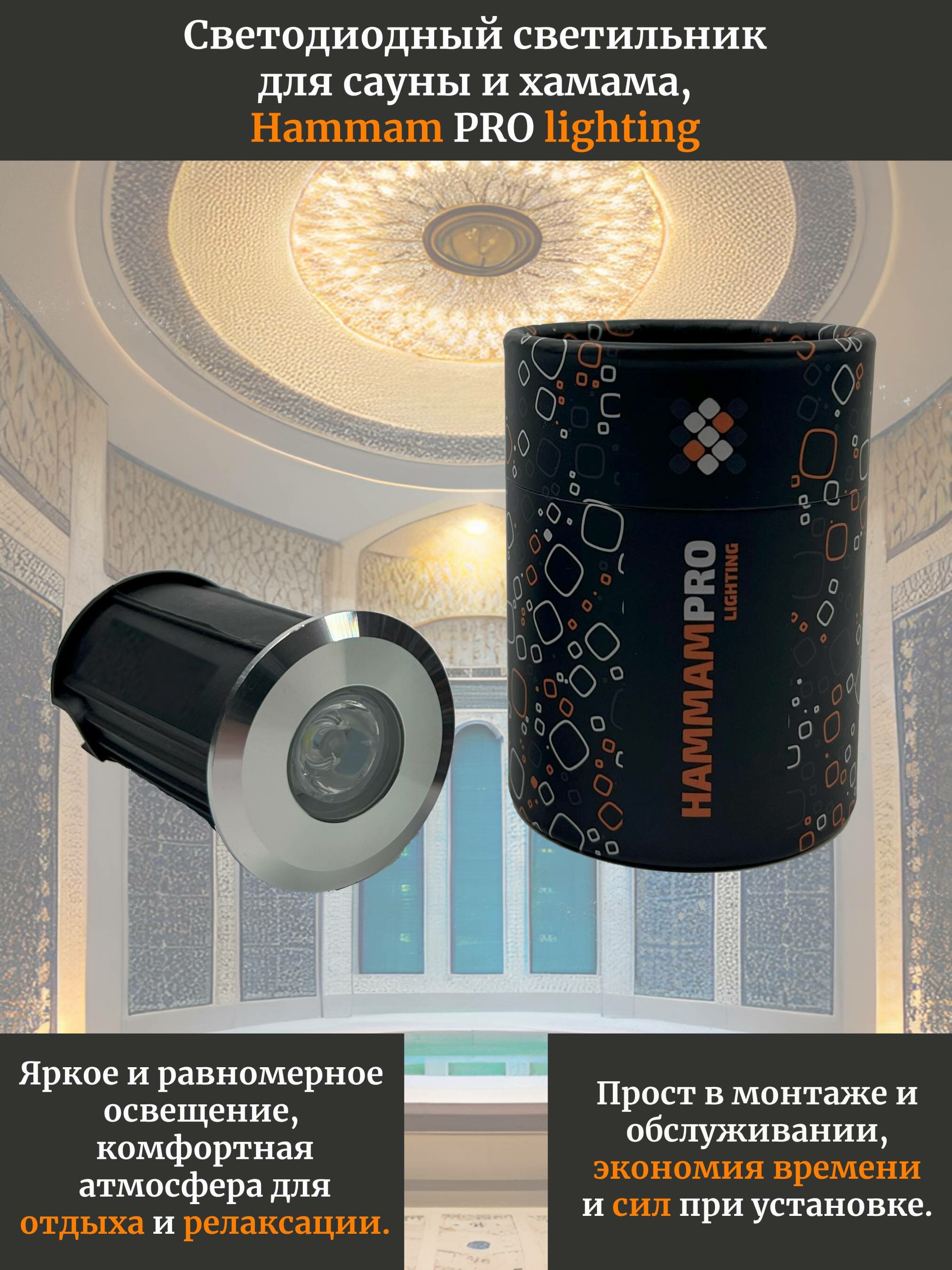 Светодиодный светильник "Hammam Pro Lighting D52" 12V 4000К - фотография № 1