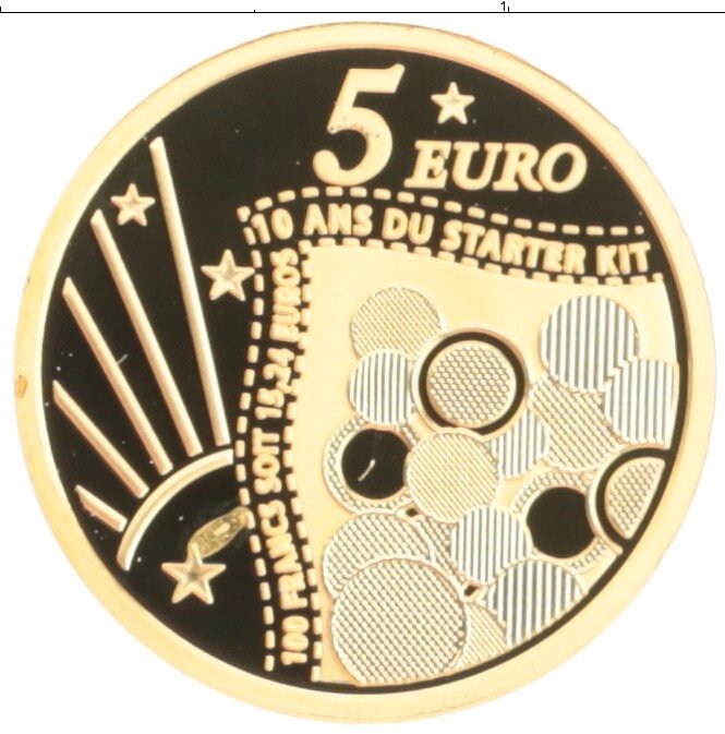 Клуб Нумизмат Монета 5 евро Франции 2011 года Золото 10 лет стартовому набору евро