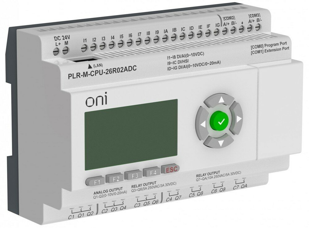 IEK ONI Логическое реле PLR-M. CPU DI16/DO08(R)/AO02 24В DC PLR-M-CPU-26R02ADC