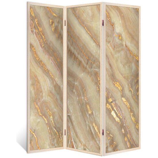 фото Ширма перегородка Декор Депо для комнаты деревянная "Мрамор цвета слоновой кости" двухсторонняя с картинкой (абстр) 3 створки кремовый дуб 176х140 см 11 кг
