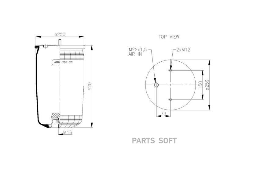 TIPTOPOL ABM 530 30 G Пневмоподушка BPW 30K (4961NP02) без стакана