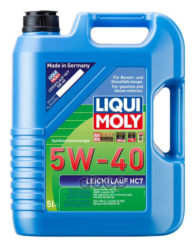 LIQUI MOLY Нс-Синт. Мот.масло Leichtlauf Hc 7 5W-40 Sn A3/B4 (5Л)