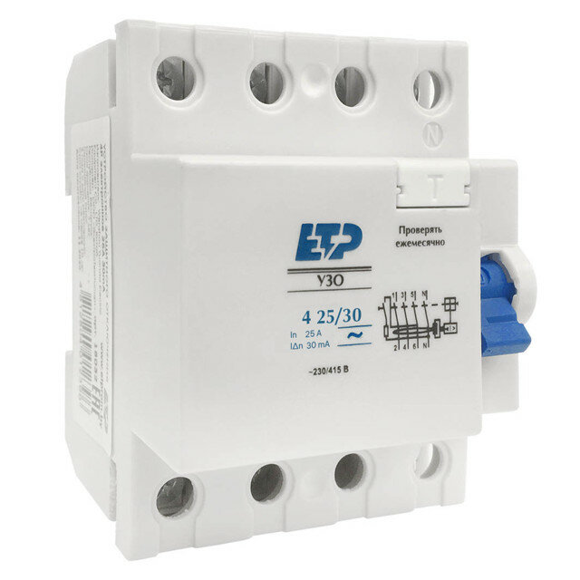 фото Устройство защитного отключения etp 4p 25а тип ас 30 ма 4,5 ка