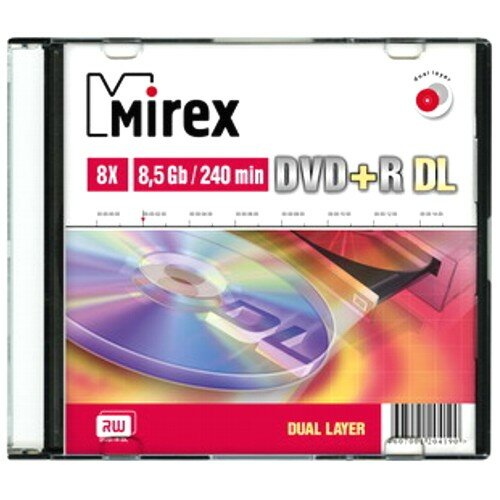 Оптический диск DVD плюс R 8.5 Гб Mirex 8-ск. двуслойный, слим, целлофанирован по 1шт, 2 набора