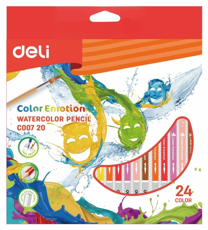 Карандаши цветные акварельные Deli EC00720 Color Emotion липа 24цв. коробка/европод. (EC00720)