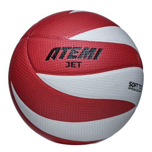 Мяч волейбольный Atemi JET (N), синтетическая кожа PU Soft, бел/красн, 12 п, окруж 65-67, клееный