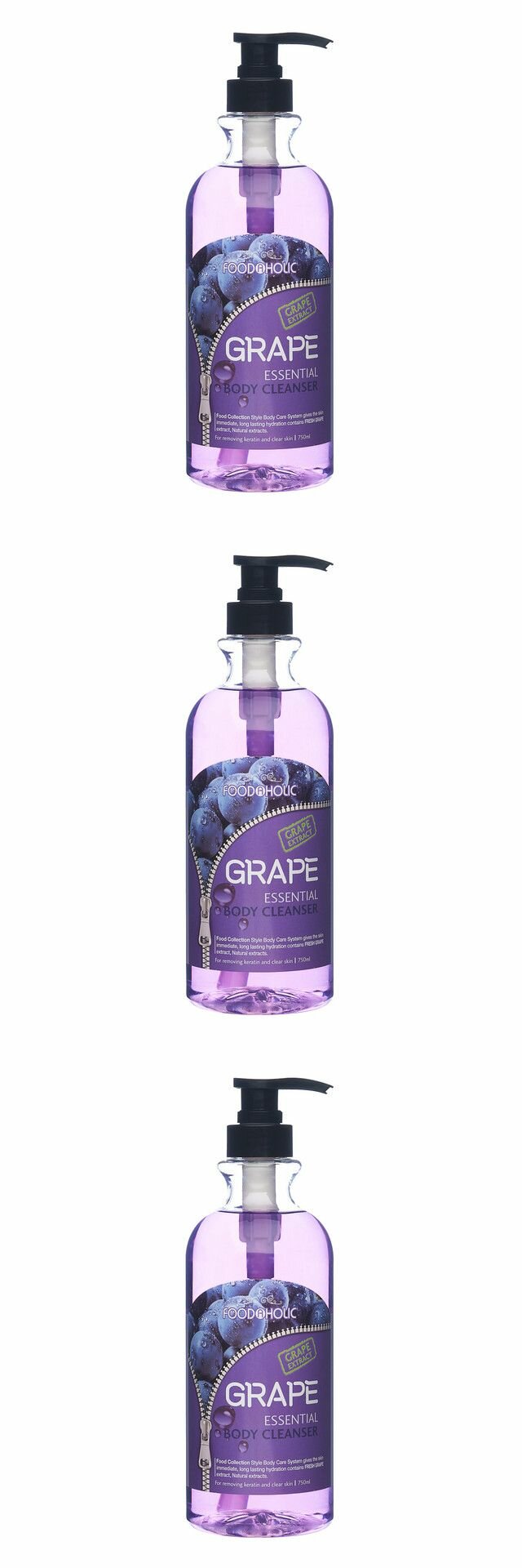 FoodaHolic Гель для душа Essential Body Cleanser Grape, с экстрактом винограда, 750 мл, 3 шт.