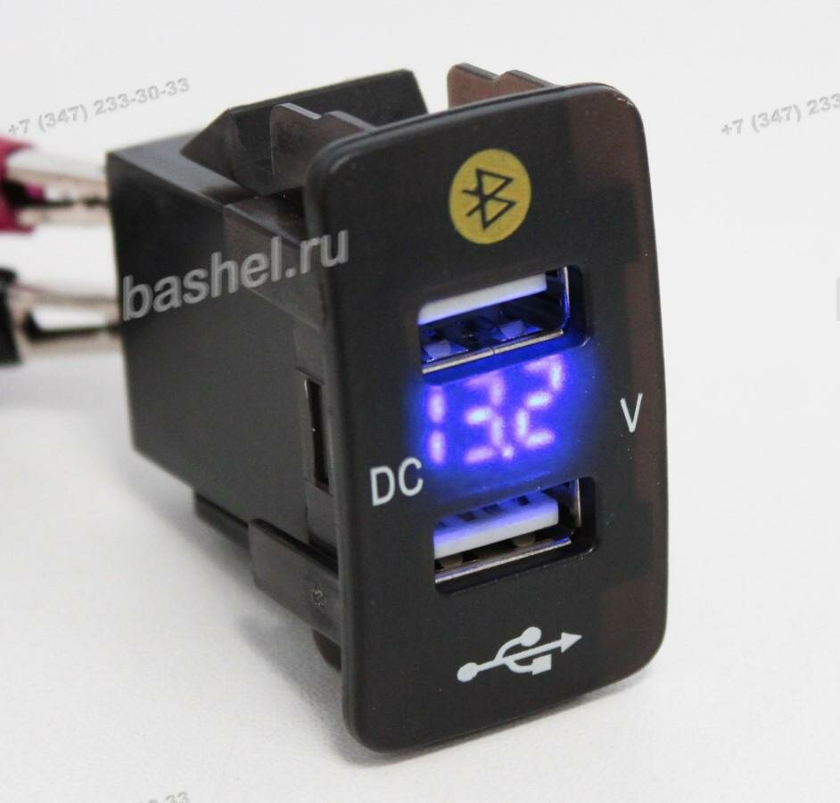 Модуль питания USB с функцией поиска авто на парковке (12-24В, 2*USB 2100 мА) с вольтметром TS-CAU51 прямоугольное, сини