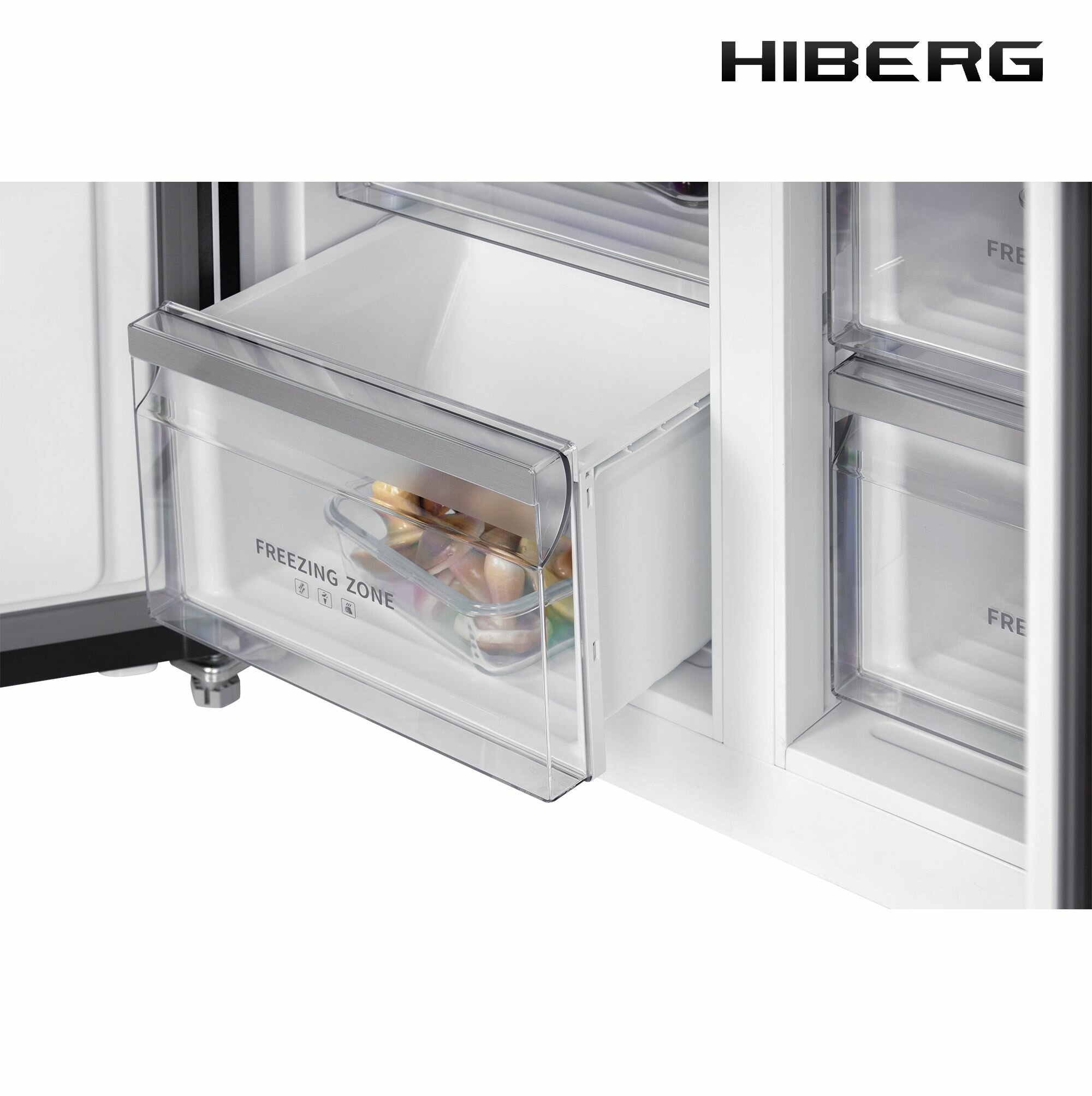 Отдельностоящий холодильник с возможностью встраивания HIBERG RFQ-600DX NFGY Inverter Cross Door "Бежевое стекло с золотистыми нитями" 192*84 - фотография № 9