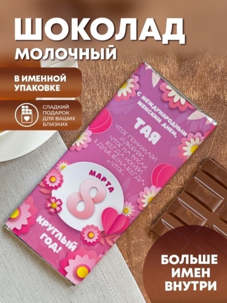Шоколад молочный плиточный "Открытка 8 марта" Тая