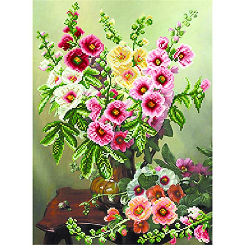 фото Канва/ткань с рисунком Матренин посад для вышивания бисером 37 см х 49 см 4196 "Букет мальвы"