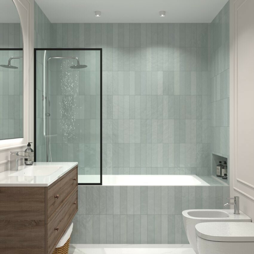 Шторка на ванну Iberica Blanca Mod.406 профиль черный, стекло прозрачное - фото №2