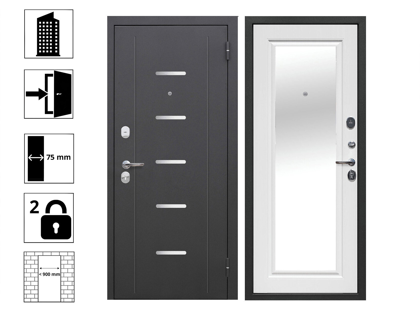 фото Дверь 7,5 см Гарда Серебро Зеркало Фацет Белый ясень 860R