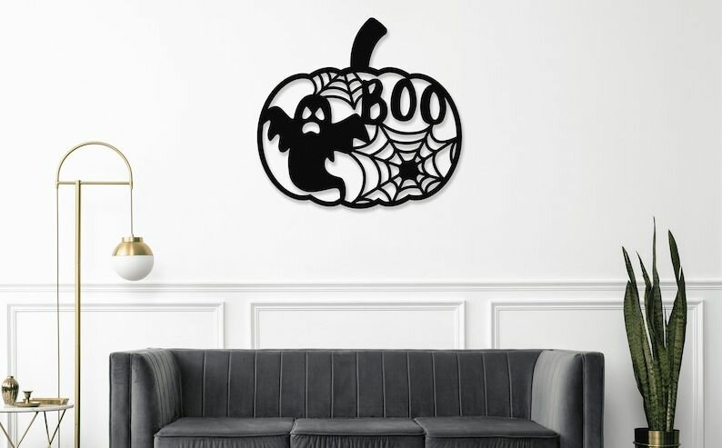 Чертеж декоративное панно Тыква декор на хэллоуин (черный цвет) DXF для ЧПУ станка