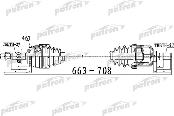 PATRON PDS0495 Полуось передний мост справа 27X663X60X27 ABS:46T HYUNDAI ELANTRA [JD] 16 07 - I30 [JD] 08 -