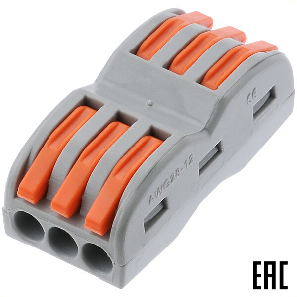 фото Зажим Navigator NTC-R-3x3-6-50 14220 безвинтовой 3 пары х(0,08-4,0) кв.мм проходной серый (11 шт. в комплекте)