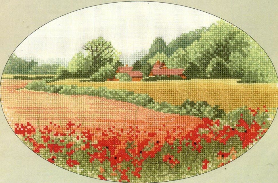 Poppy Farm (Маковая ферма) #JCPF254C Heritage Схема для вышивания 28 x 16.5 см Счетный крест