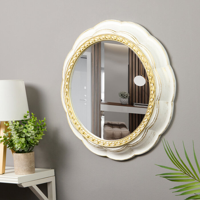 Зеркало интерьерное, настенное, D=50,7 см, белый с золотом - фотография № 1