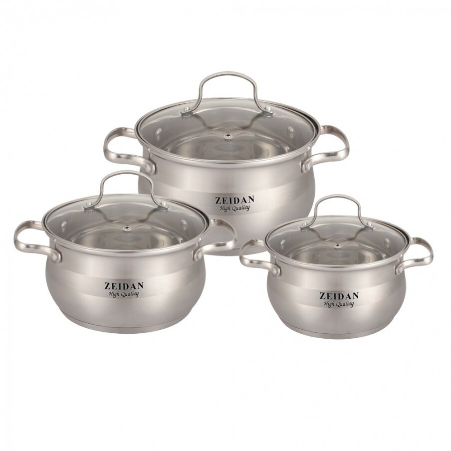 фото Набор кастрюль с толстым дном 2 л 3 л и 4 литра из нержавеющей стали для всех видов плит