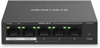 Настольный коммутатор с 5 гигабитными портами (4 порта PoE+) Mercusys MS105GP