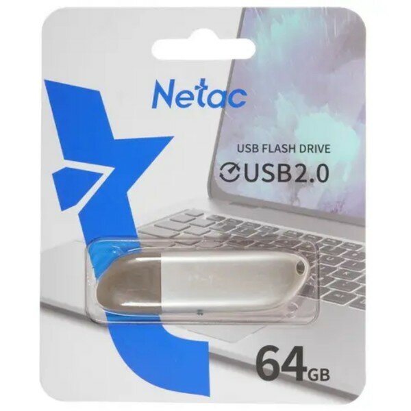 Память Flash USB 64 Gb Netac U352 (NT03U352N-064G-20PN), USB2.0, с колпачком, металлическая