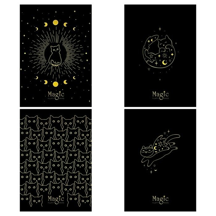 фото MESHU Тетрадь 80 листов в клетку на гребне MESHU "Black cat", двойная обложка, матовая ламинация, тиснение фольгой