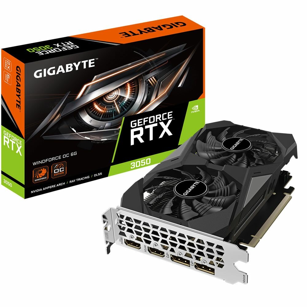 Gigabyte Видеокарта Gigabyte RTX3050 WINDFORCE OC 6GB GDDR6 96bit 2xDP 2xHDMI 2FAN RTL GV-N3050WF2OC-6GD